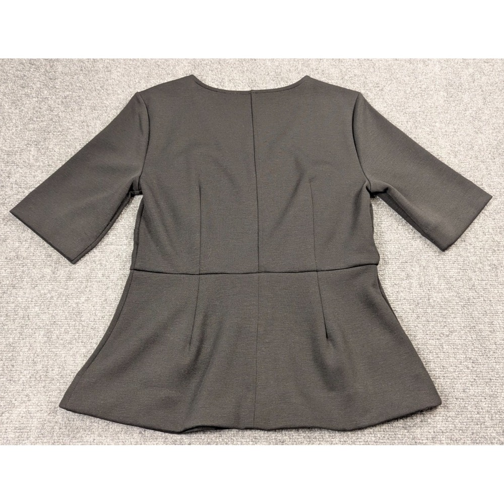 Ann Taylor Black V-Neck Peplum Top Small Elbow Sleeve Workwear Office Chic Work - Picture 2 of 9